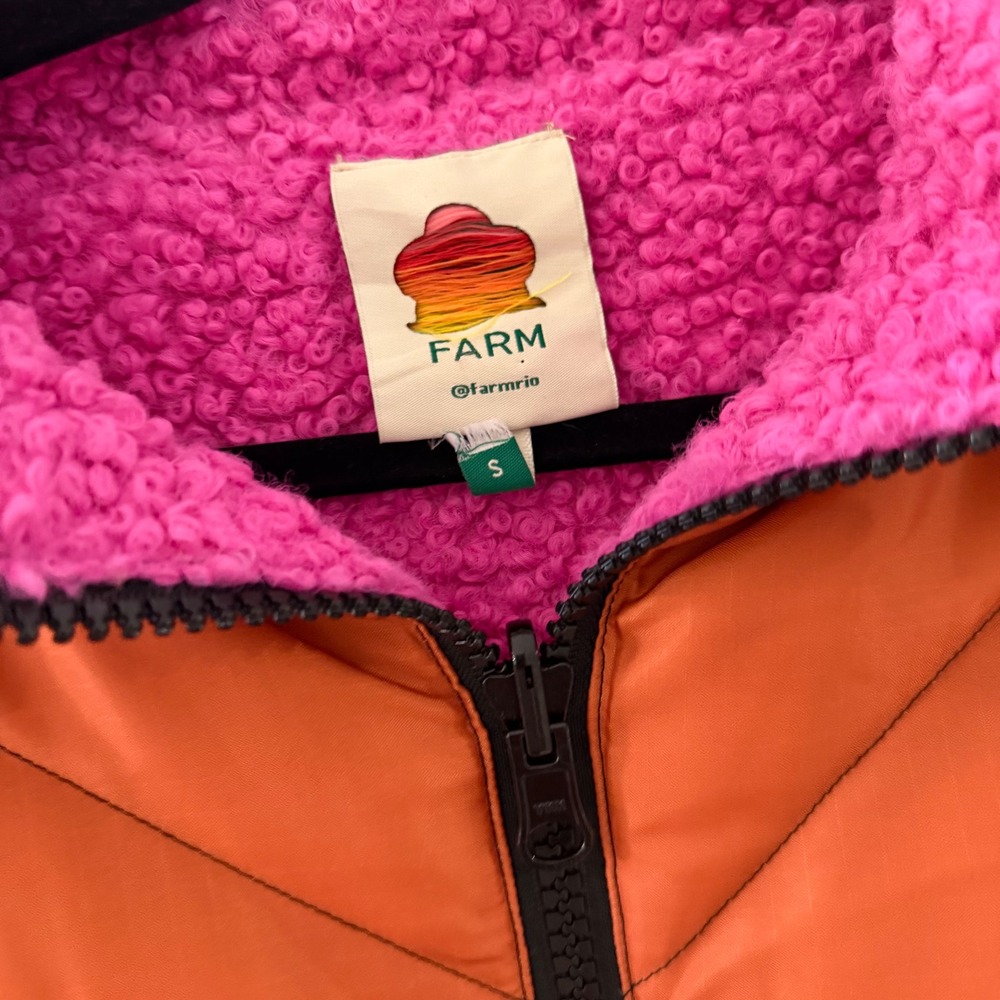 Farm Rio Macaw Print Reversible Faux Shearling Puffer‎ Jacket Multicolor Women S - Picture 2 of 7